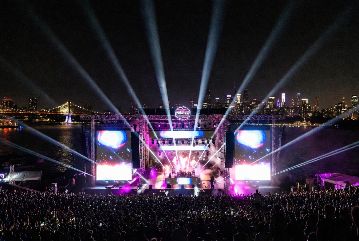 Experts Only Festival 2026 Mainstage Pyro with Manhattan Skyline at Randall's Island NYC